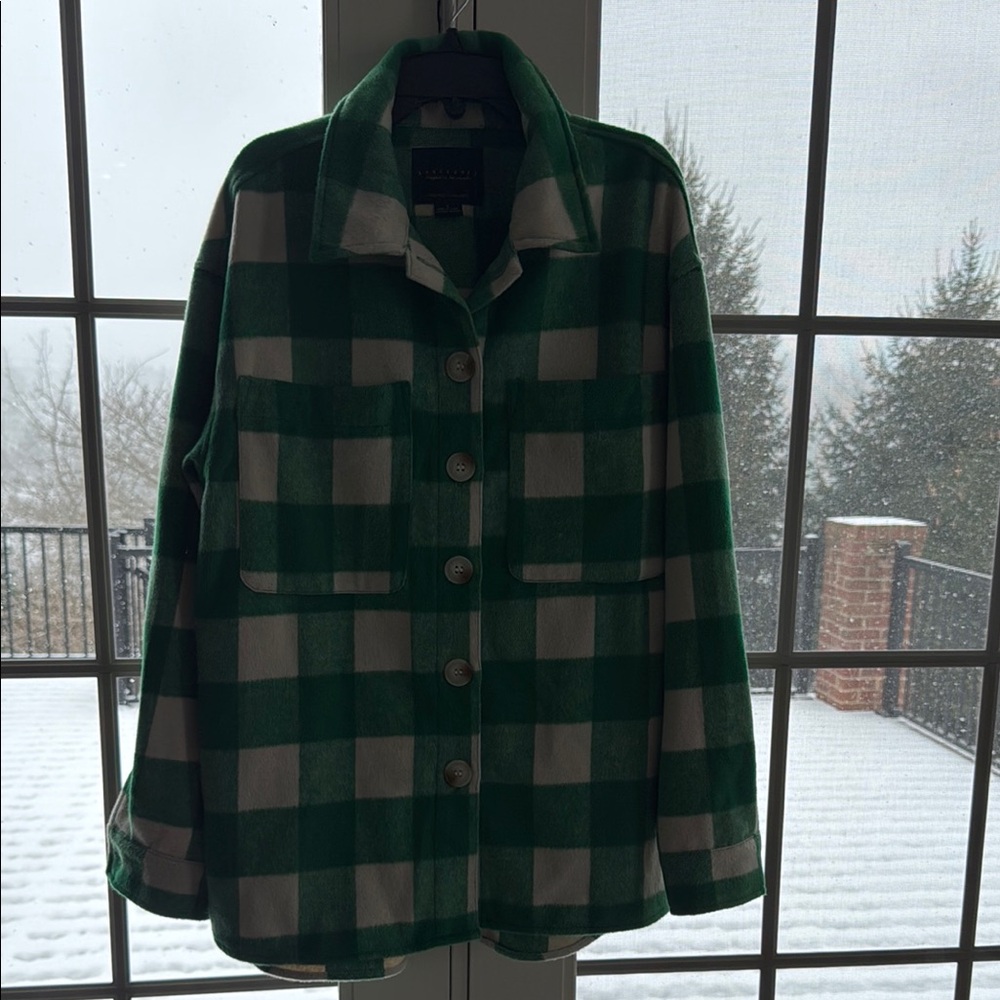 Sanctuary Green and White Utility Jacket with Plaid Pattern